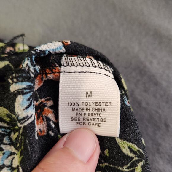 BAILEY & CHLOE Wrap Blouse Top Womens M Black Green Floral LS Cottagecore Boho - Picture 6 of 11